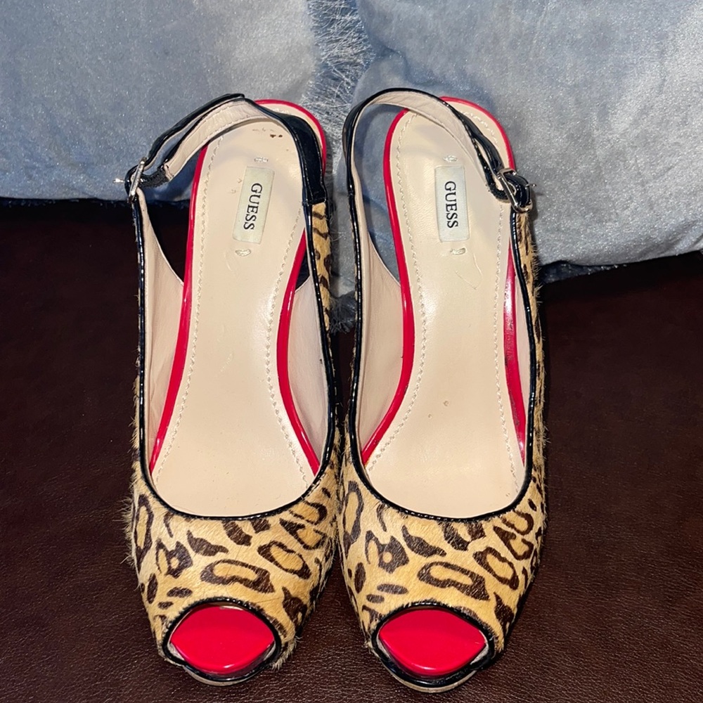 Guess red and cheetah open toe heels. Size 8.5. Worn Once! No box.